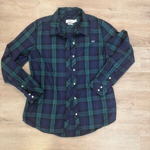 Vineyard Vines Women’s Classic Fit Blue and Green Plaid Shirt Size 10